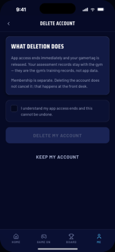 Delete account